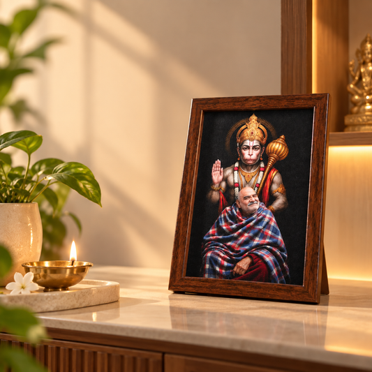 Divine Bond - Hanuman Ji & Neem Karoli Baba Classic Brown Frame- Small
