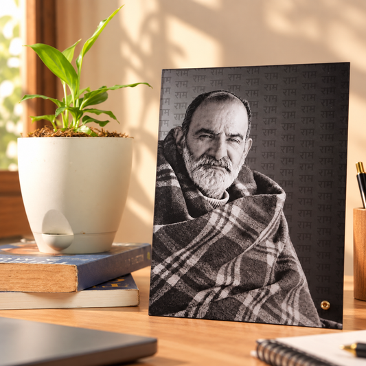 Neem Karoli Baba Surrounded by Ram Naam Clear Acrylic Frame