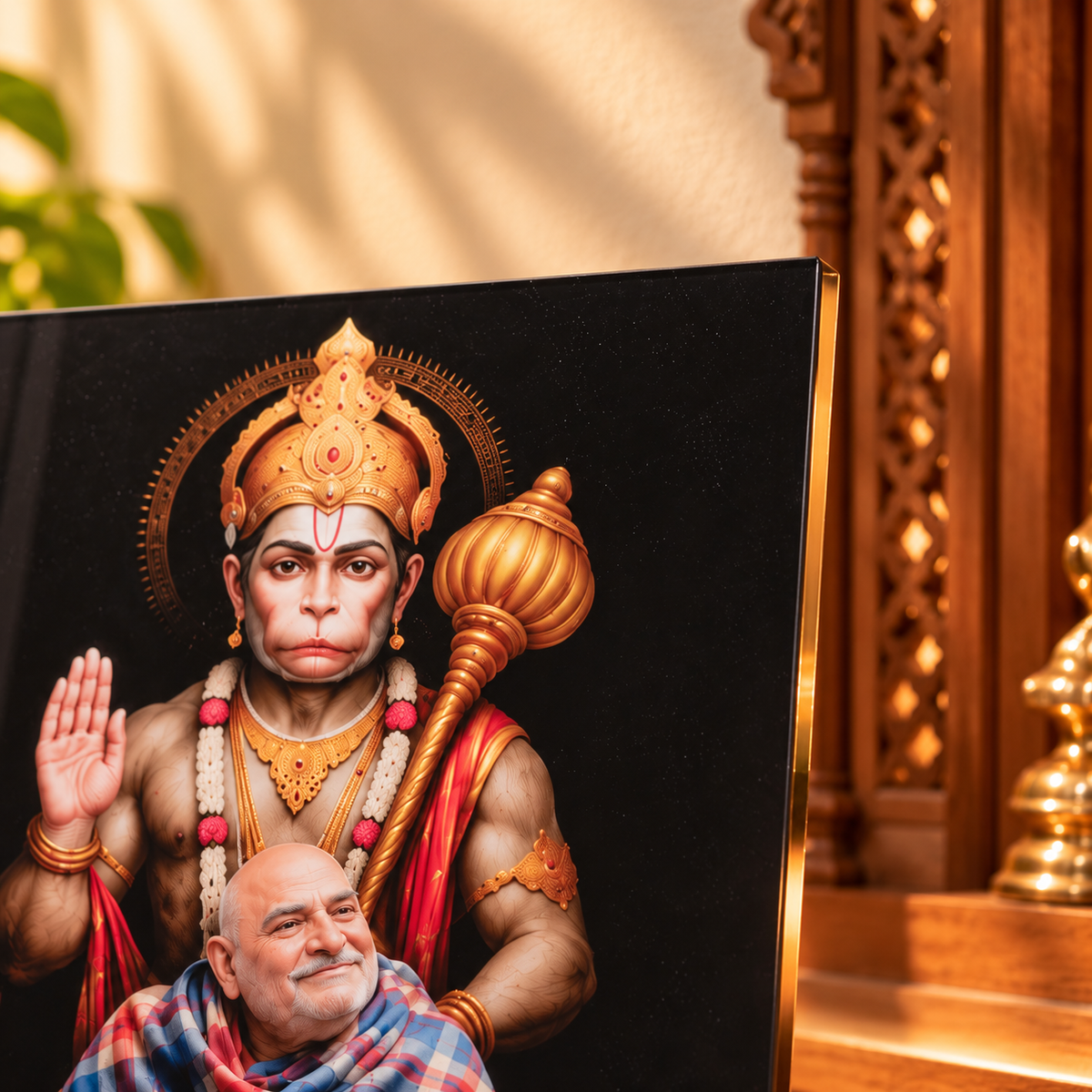 Divine Bond - Hanuman Ji & Neem Karoli Baba Clear Acrylic Frame