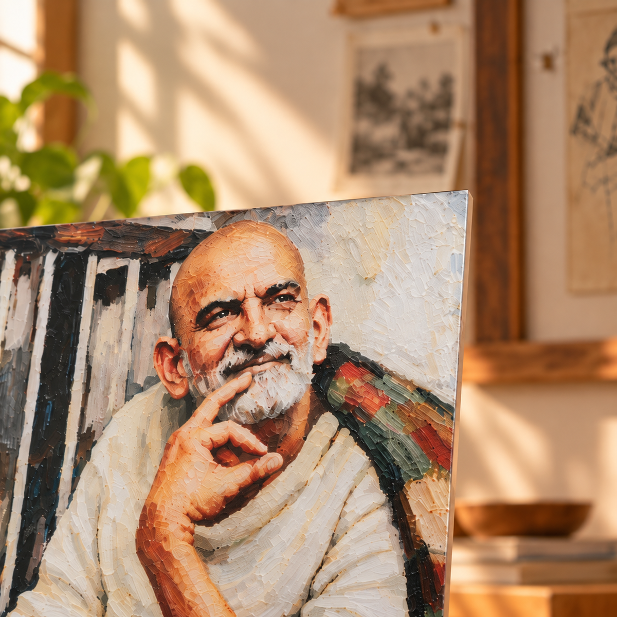 Neem Karoli Baba Serene Painting  Clear Acrylic Frame