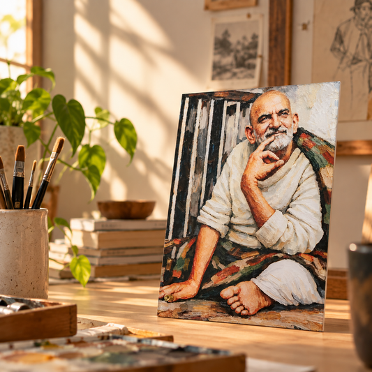 Neem Karoli Baba Serene Painting  Clear Acrylic Frame