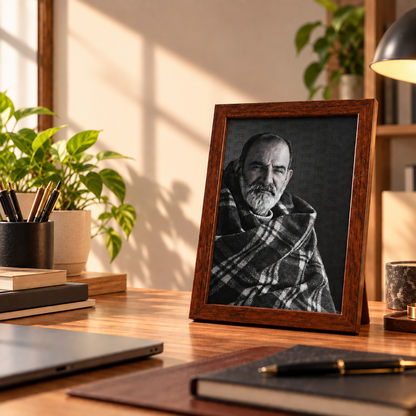 Neem Karoli Baba Surrounded by Ram Naam – Classic Brown Frame- Mid
