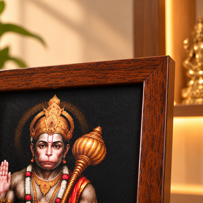 Divine Bond - Hanuman Ji & Neem Karoli Baba Classic Brown Frame- Small