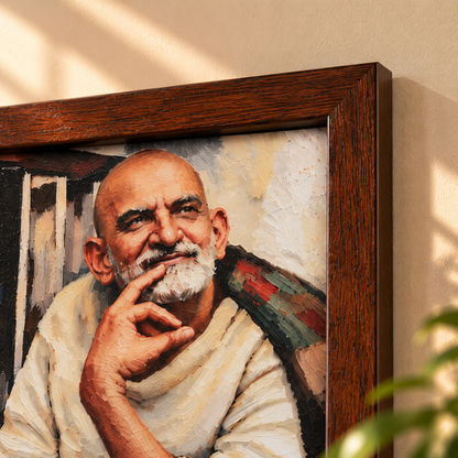 Neem Karoli Baba Serene Painting Brown Frame- Mid
