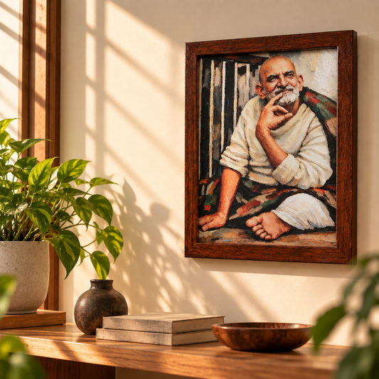 Neem Karoli Baba Serene Painting Brown Frame- Small