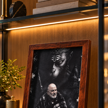Hanuman Ji & Neem Karoli Baba Divine Protection Brown Frame- Mid
