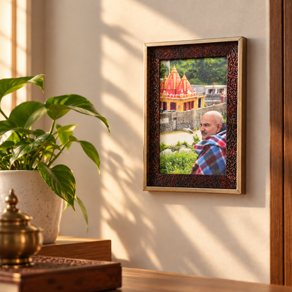Kainchi Dham Divine Blessings Premium Brown & Gold Frame- Mid