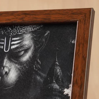 Hanuman Ji & Neem Karoli Baba Divine Protection Brown Frame- Small