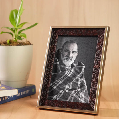 Neem Karoli Baba Surrounded by Ram Naam Brown Frame with Gold Accent Frame- Small