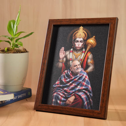 Divine Bond - Hanuman Ji & Neem Karoli Baba   Classic Brown Frame- Mid