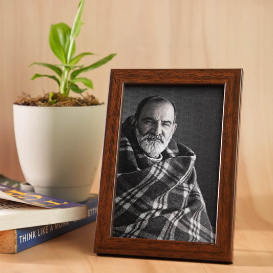 Neem Karoli Baba Surrounded by Ram Naam Brown Frame- Small