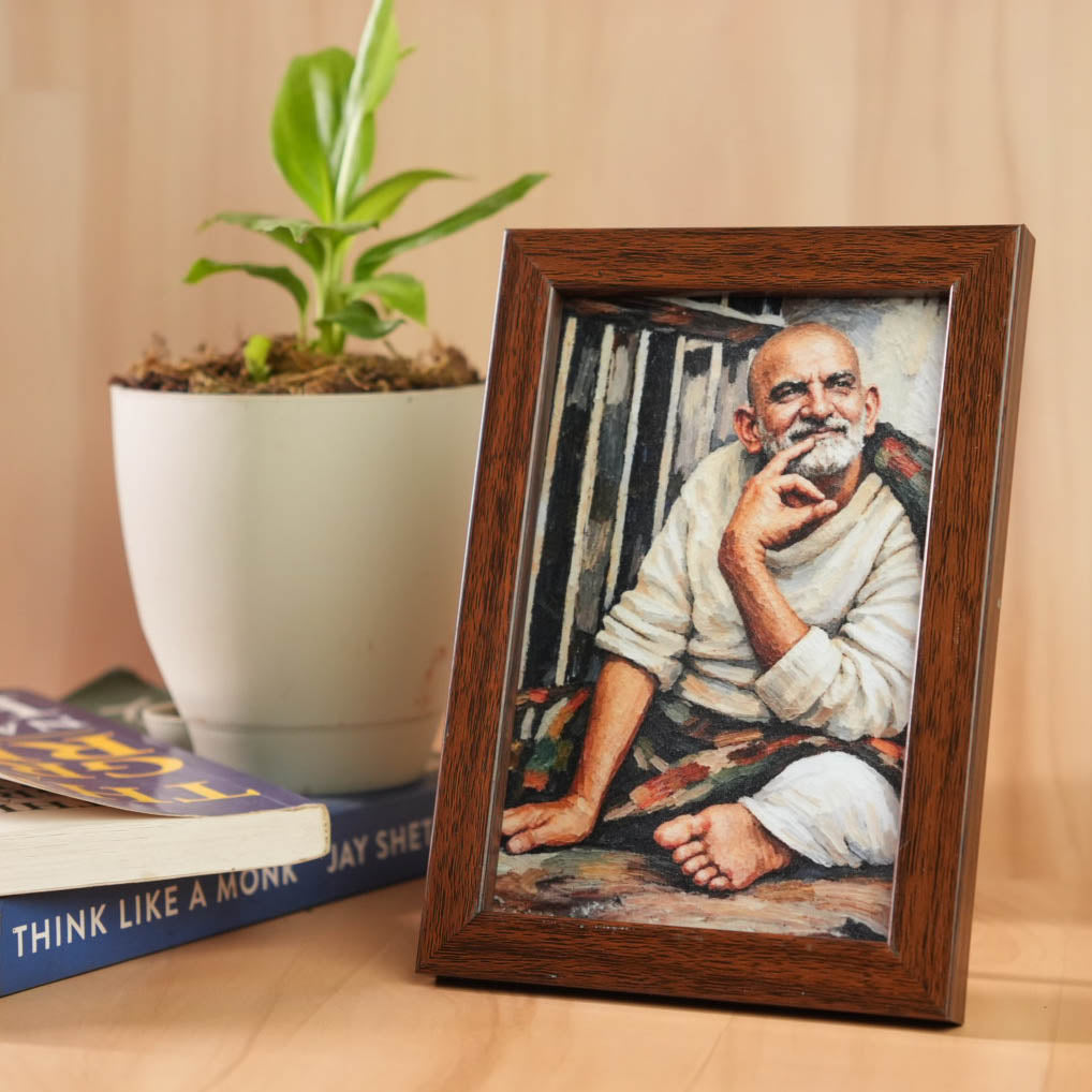 Neem Karoli Baba Serene Painting Brown Frame- Small