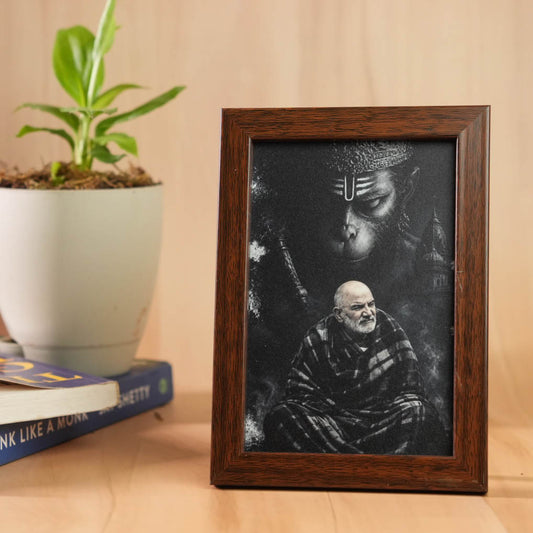 Hanuman Ji & Neem Karoli Baba Divine Protection Brown Frame- Small